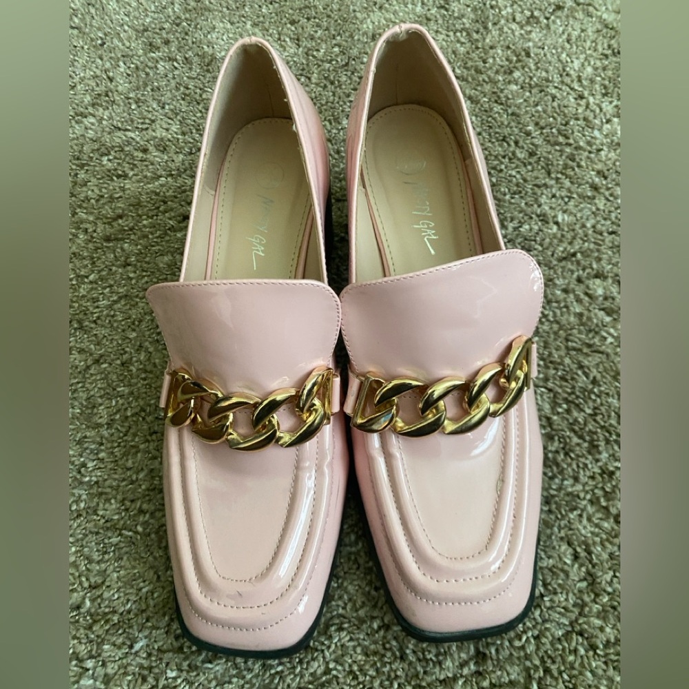 Nasty Gal Pink Patent Loafers with Gold Chain